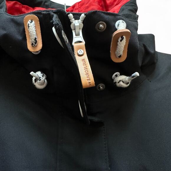 WEARCOLOUR Black Red Lined‎ Hooded Jacket Men's Size L Waterproof Snow Ski Coat - Picture 5 of 14